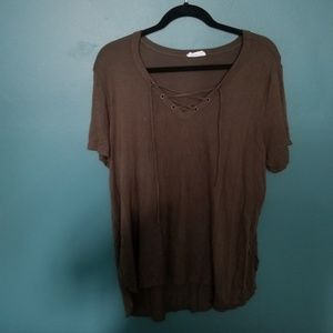 Lace Up Army Green T-Shirt